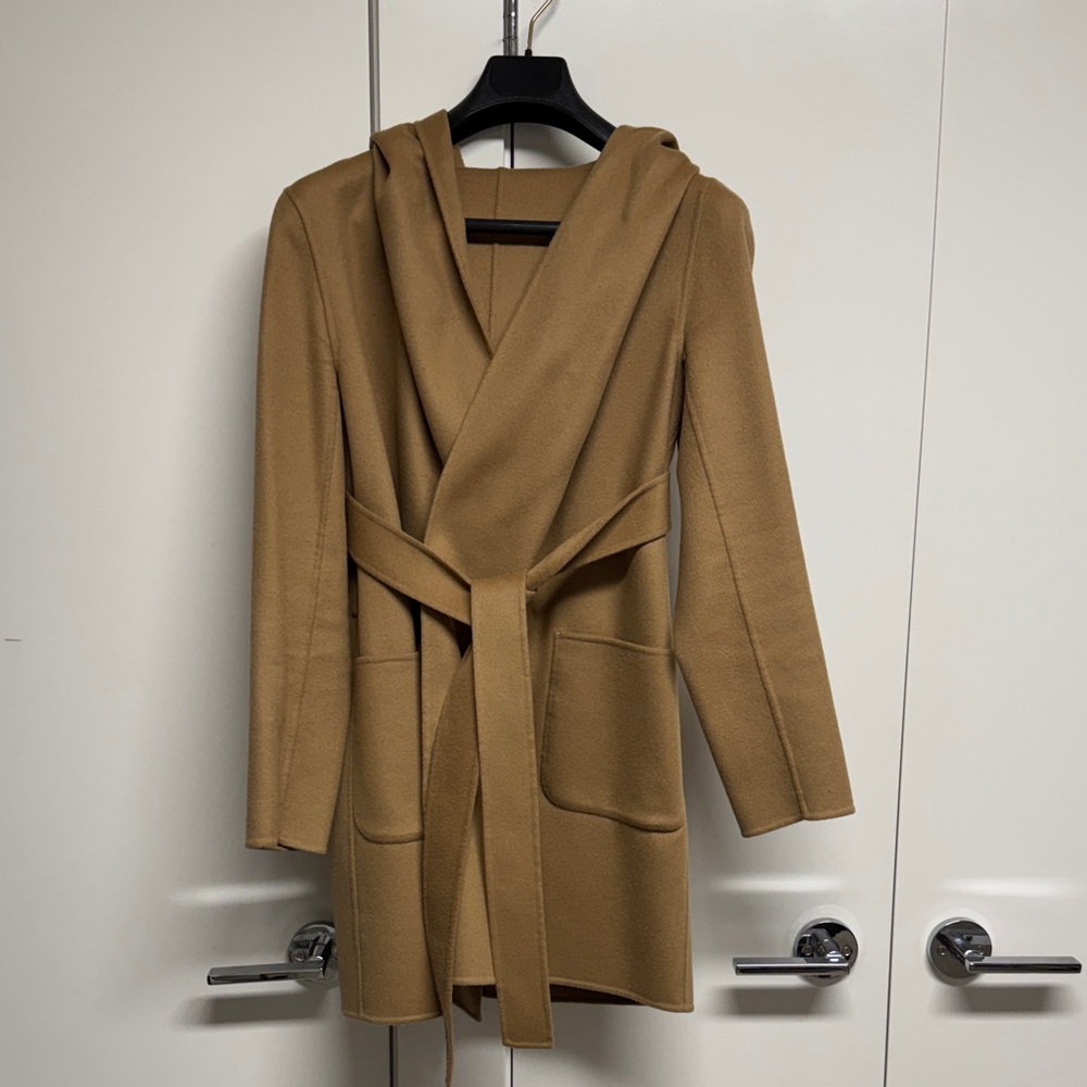 Soft Wool Hooded Coat with Belt